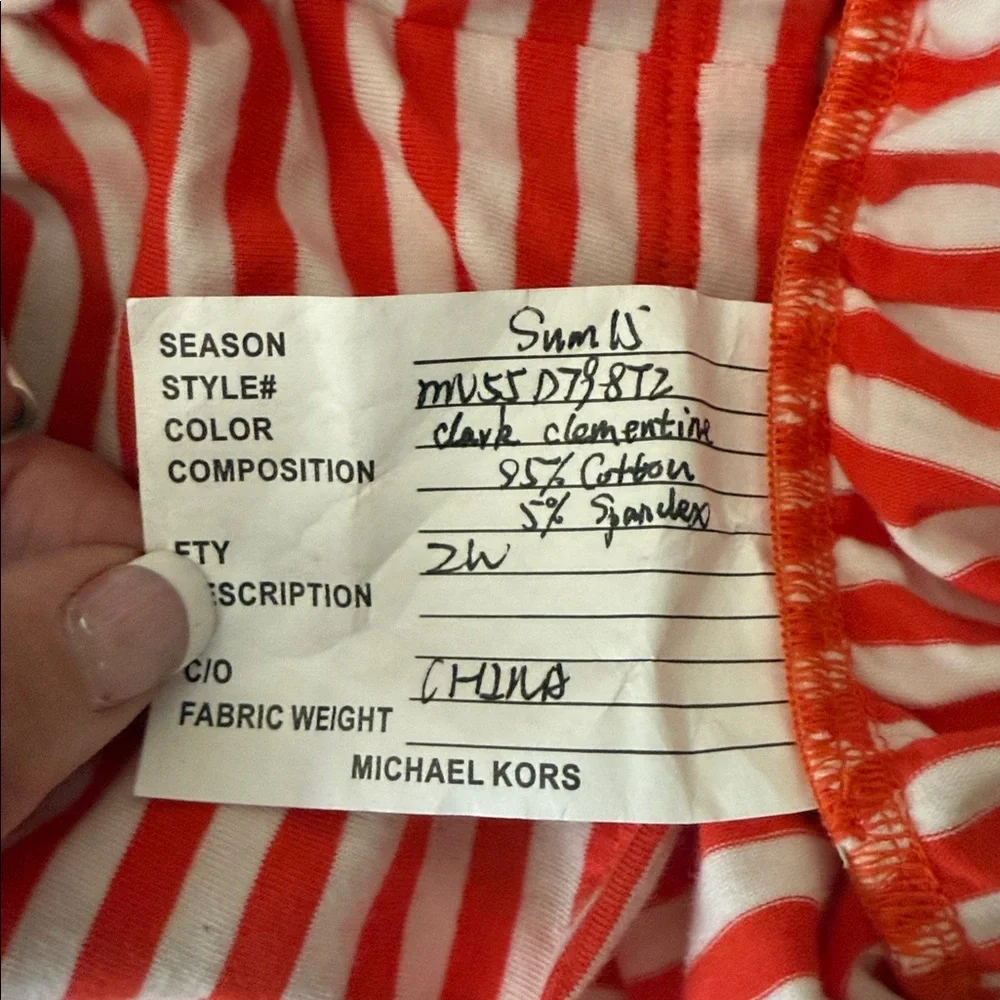Michael Kors Red and White Striped Top with Gold Zipper